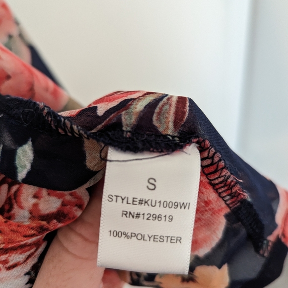 Women's Floral Print Puff Sleeve Kimono Chiffon Loose Cover Up - Size Small - Picture 11 of 12